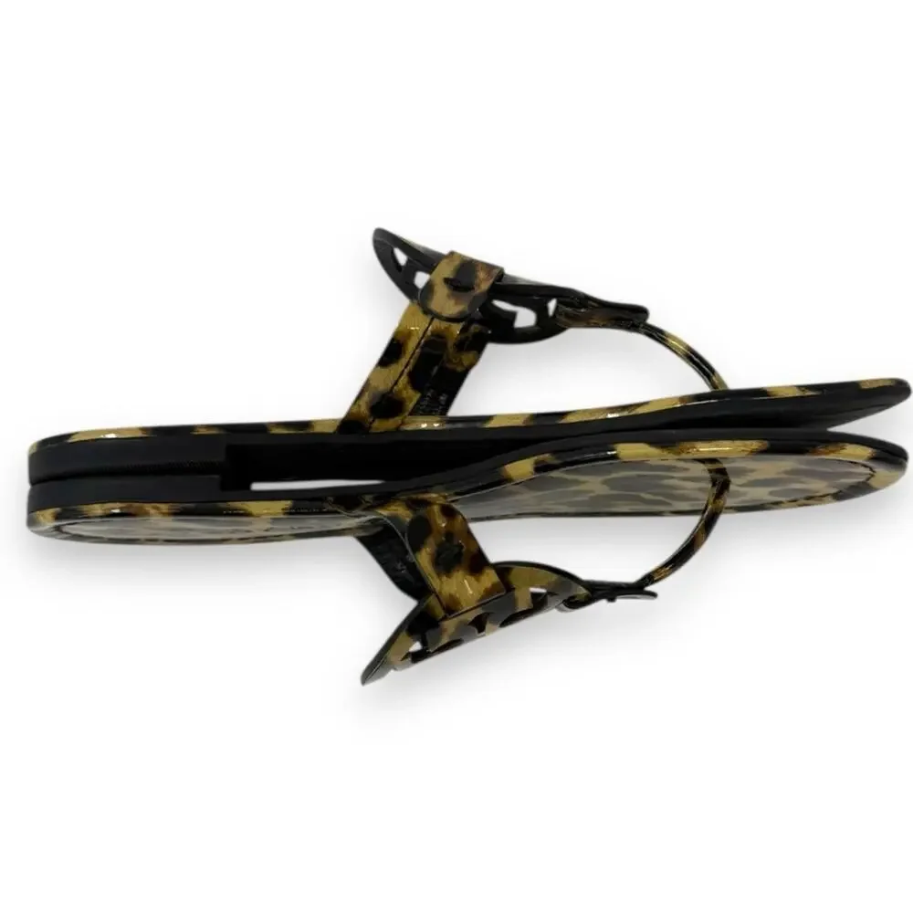 Tory Burch Patent Leather Leopard Miller Thong Sandal Brown Tan 8 Women’s